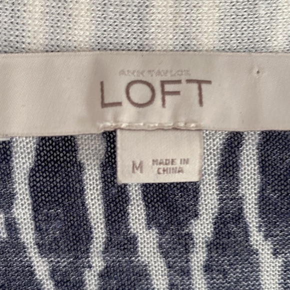 ANN TAYLOR LOFT navy blue off white open cardigan long sleeve sweater M - Picture 2 of 4